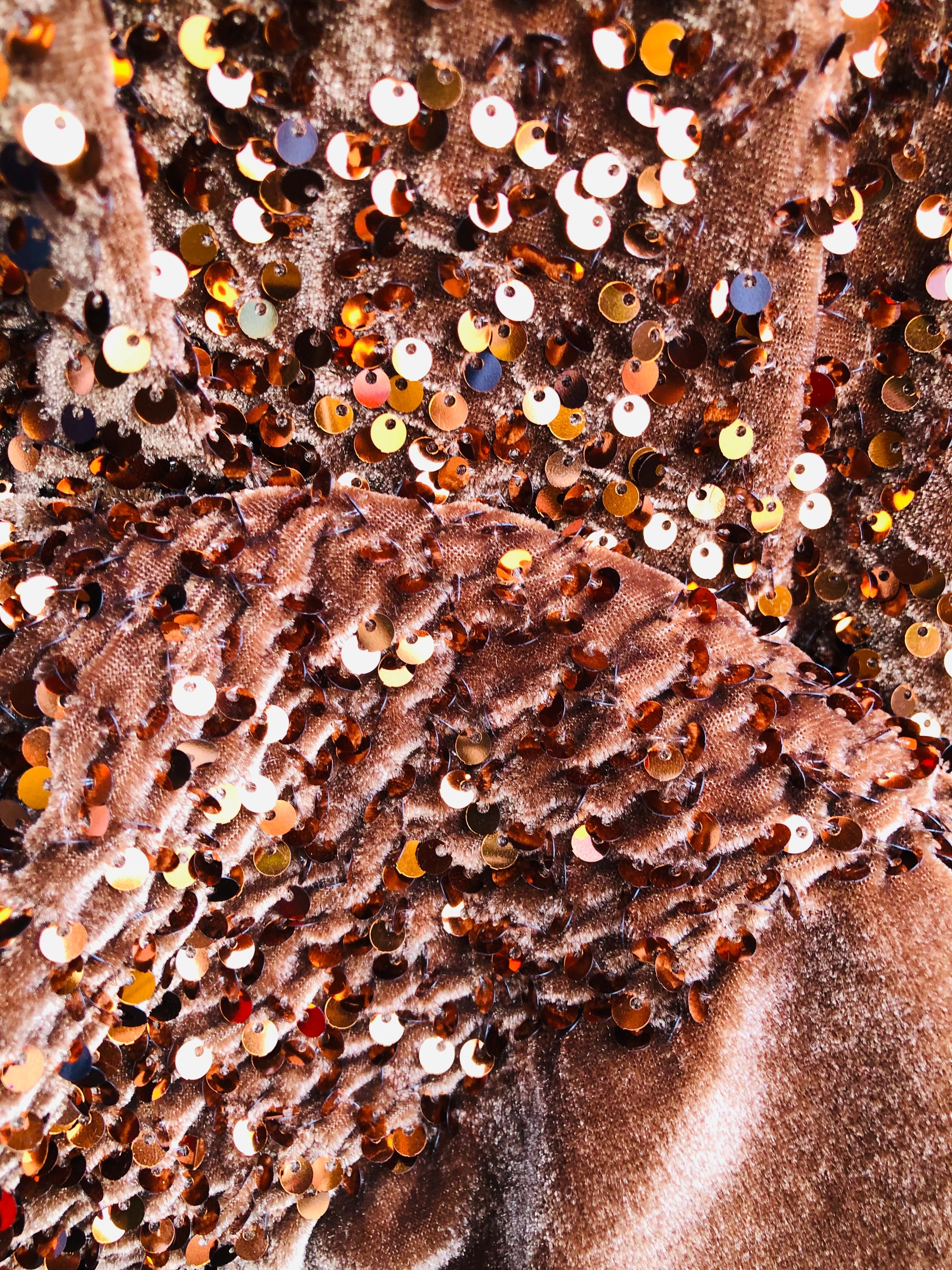 Brown Stretch Velvet Sequins Fabric- Velvet Sequins 2 Way Stretch 58/60” By Yard