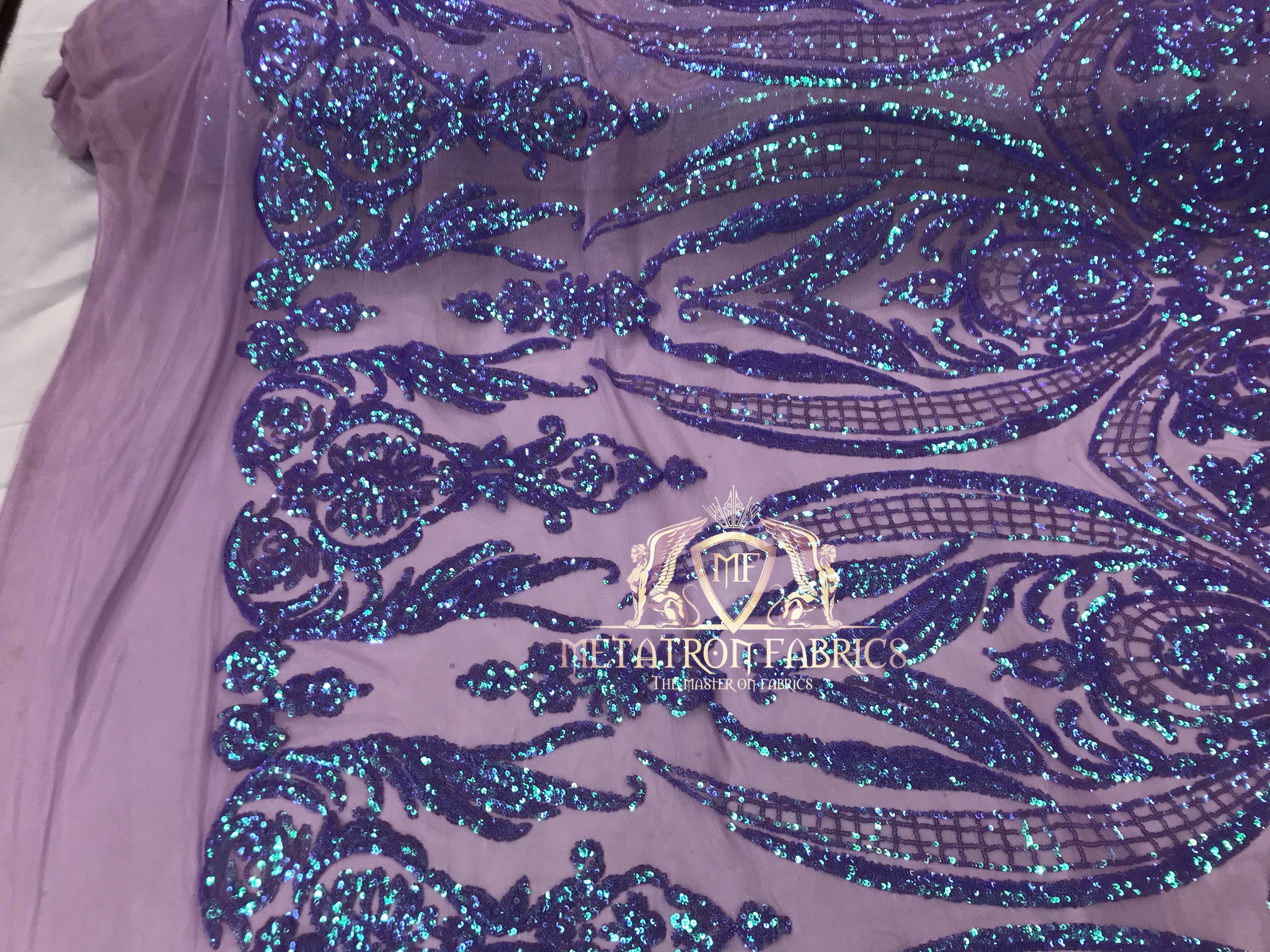 17 Yards Iridescent Lilac - Sequins 4 Way Stretch Fabric Embroidered On Mesh