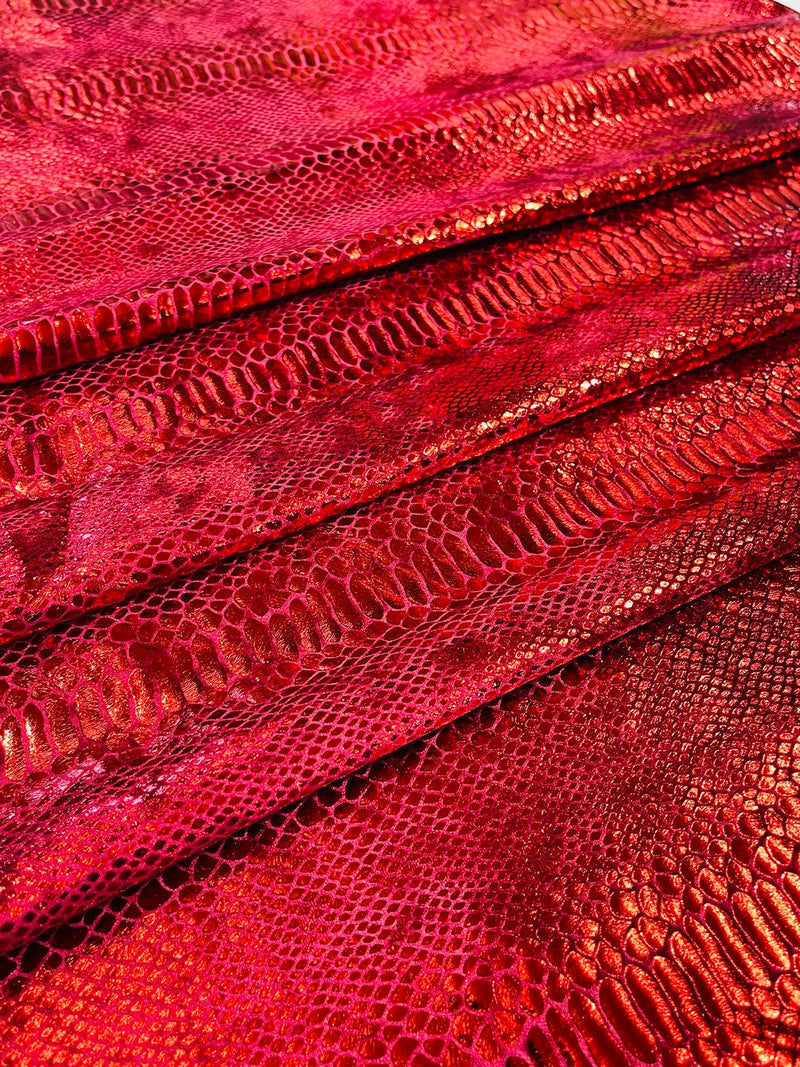 Anaconda Stretch Velvet - Apple Red - 58/60" Stretch Velvet Fabric with Anaconda Snake Print By Yard