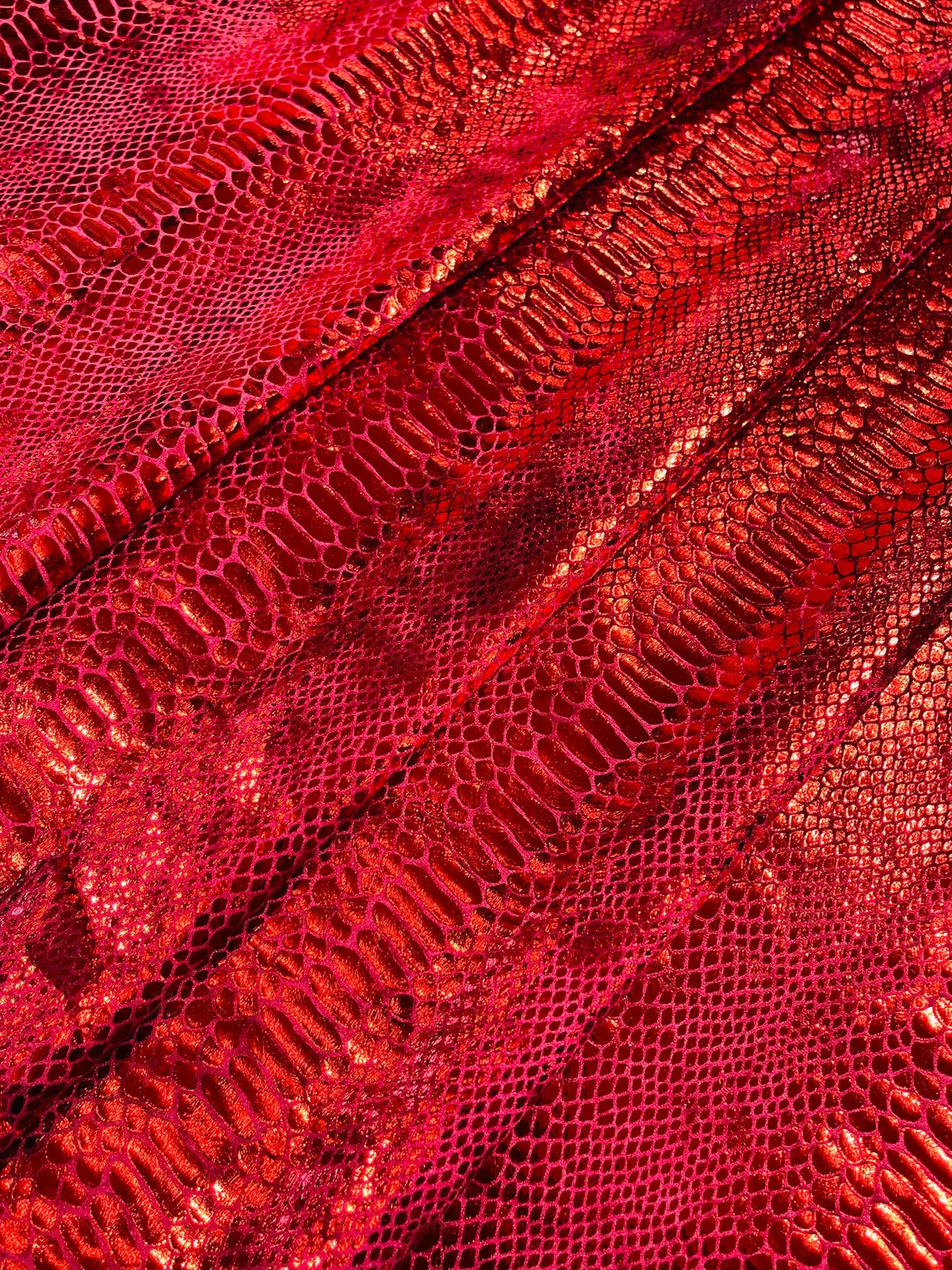 Anaconda Stretch Velvet - Apple Red - 58/60" Stretch Velvet Fabric with Anaconda Snake Print By Yard