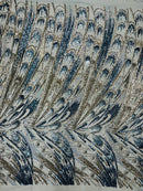 Multi-Color Sequins Design - Aqua / Silver / Blue - 4 Way Stretch Sequins Fabric By The Yard