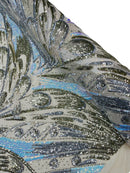 Multi-Color Sequins Design - Aqua / Silver / Blue - 4 Way Stretch Sequins Fabric By The Yard