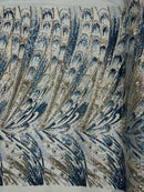 Multi-Color Sequins Design - Aqua / Silver / Blue - 4 Way Stretch Sequins Fabric By The Yard