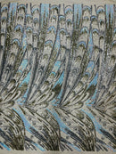 Multi-Color Sequins Design - Aqua / Silver / Lt Gold - 4 Way Stretch Sequins Fabric By The Yard