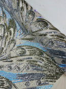 Multi-Color Sequins Design - Aqua / Silver / Lt Gold - 4 Way Stretch Sequins Fabric By The Yard