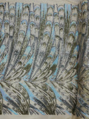 Multi-Color Sequins Design - Aqua / Silver / Lt Gold - 4 Way Stretch Sequins Fabric By The Yard