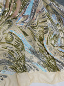 Multi-Color Sequins Design - Aqua / Silver / Lt Gold - 4 Way Stretch Sequins Fabric By The Yard