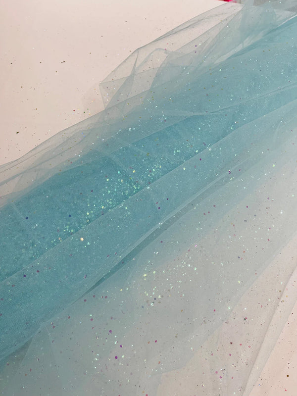 Sparkling Glitter Tulle Fabric - Aqua - Sparkling Glitter Tulle Mesh Fabric Sold By Yard