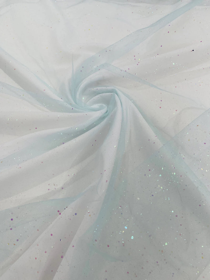 Sparkling Glitter Tulle Fabric - Aqua - Sparkling Glitter Tulle Mesh Fabric Sold By Yard