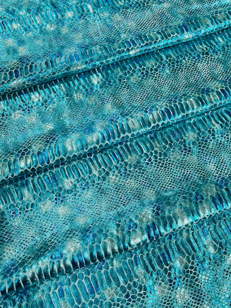 Anaconda Stretch Velvet - Aqua Blue - 58/60" Stretch Velvet Fabric with Anaconda Snake Print By Yard