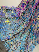 Sword Large Shiny Sequins - Aqua Blue - Hanging Iridescent Sequins On Lace Fabric By Yard