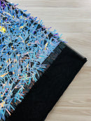 Sword Large Shiny Sequins - Aqua Blue - Hanging Iridescent Sequins On Lace Fabric By Yard