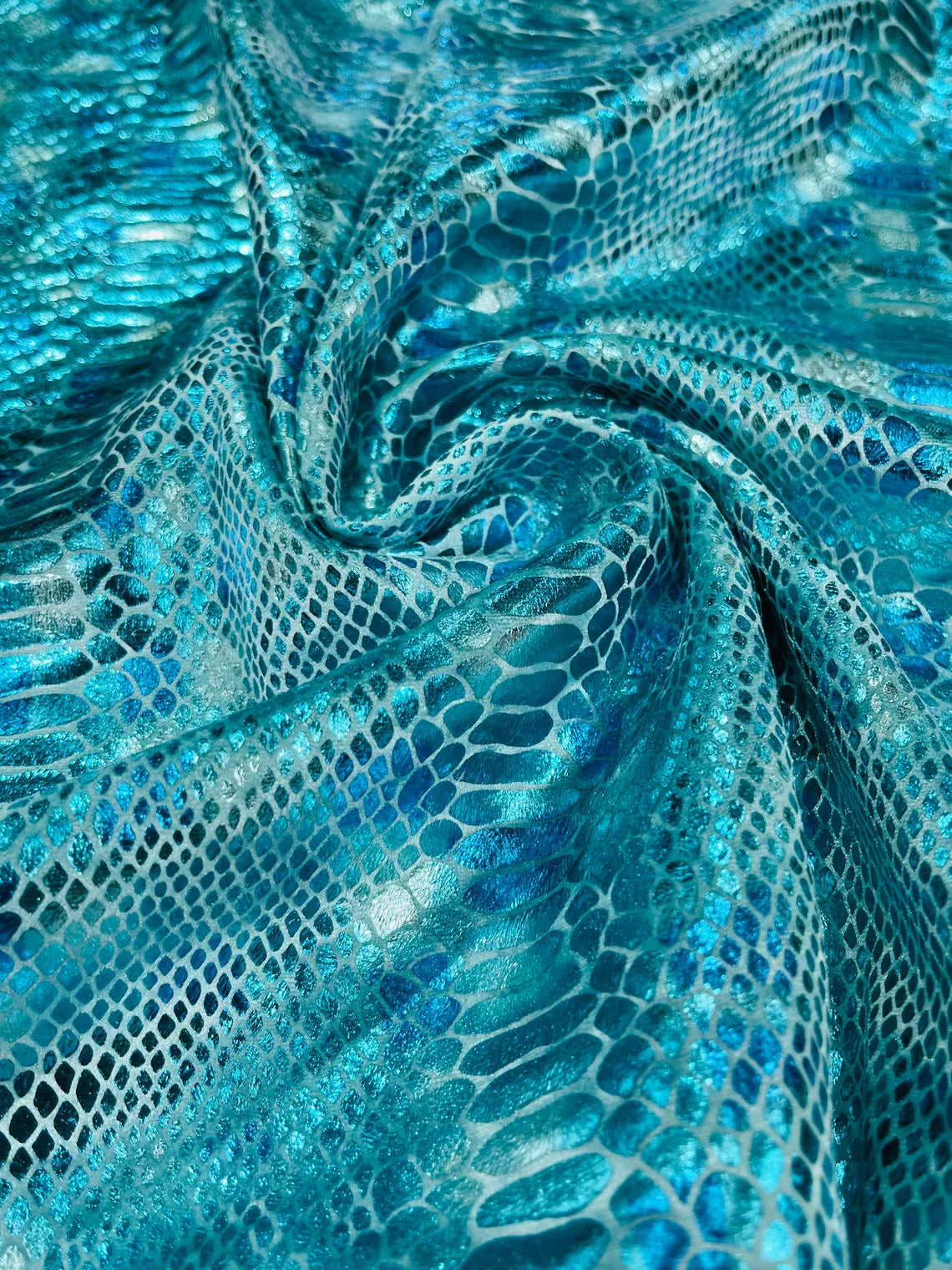 Anaconda Stretch Velvet - Aqua Blue - 58/60" Stretch Velvet Fabric with Anaconda Snake Print By Yard