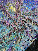 Sword Large Shiny Sequins - Aqua Blue - Hanging Iridescent Sequins On Lace Fabric By Yard