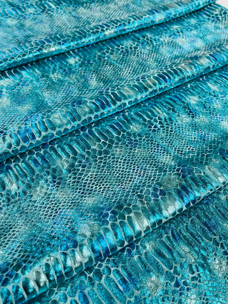 Anaconda Stretch Velvet - Aqua Blue - 58/60" Stretch Velvet Fabric with Anaconda Snake Print By Yard