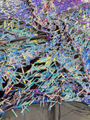 Sword Large Shiny Sequins - Aqua Blue - Hanging Iridescent Sequins On Lace Fabric By Yard