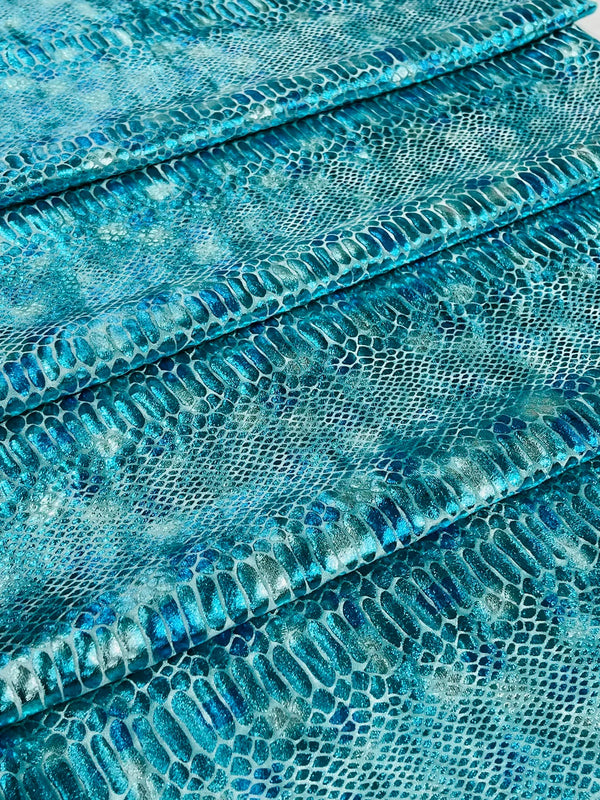 Anaconda Stretch Velvet - Aqua Blue - 58/60" Stretch Velvet Fabric with Anaconda Snake Print By Yard