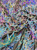 Sword Large Shiny Sequins - Aqua Blue - Hanging Iridescent Sequins On Lace Fabric By Yard