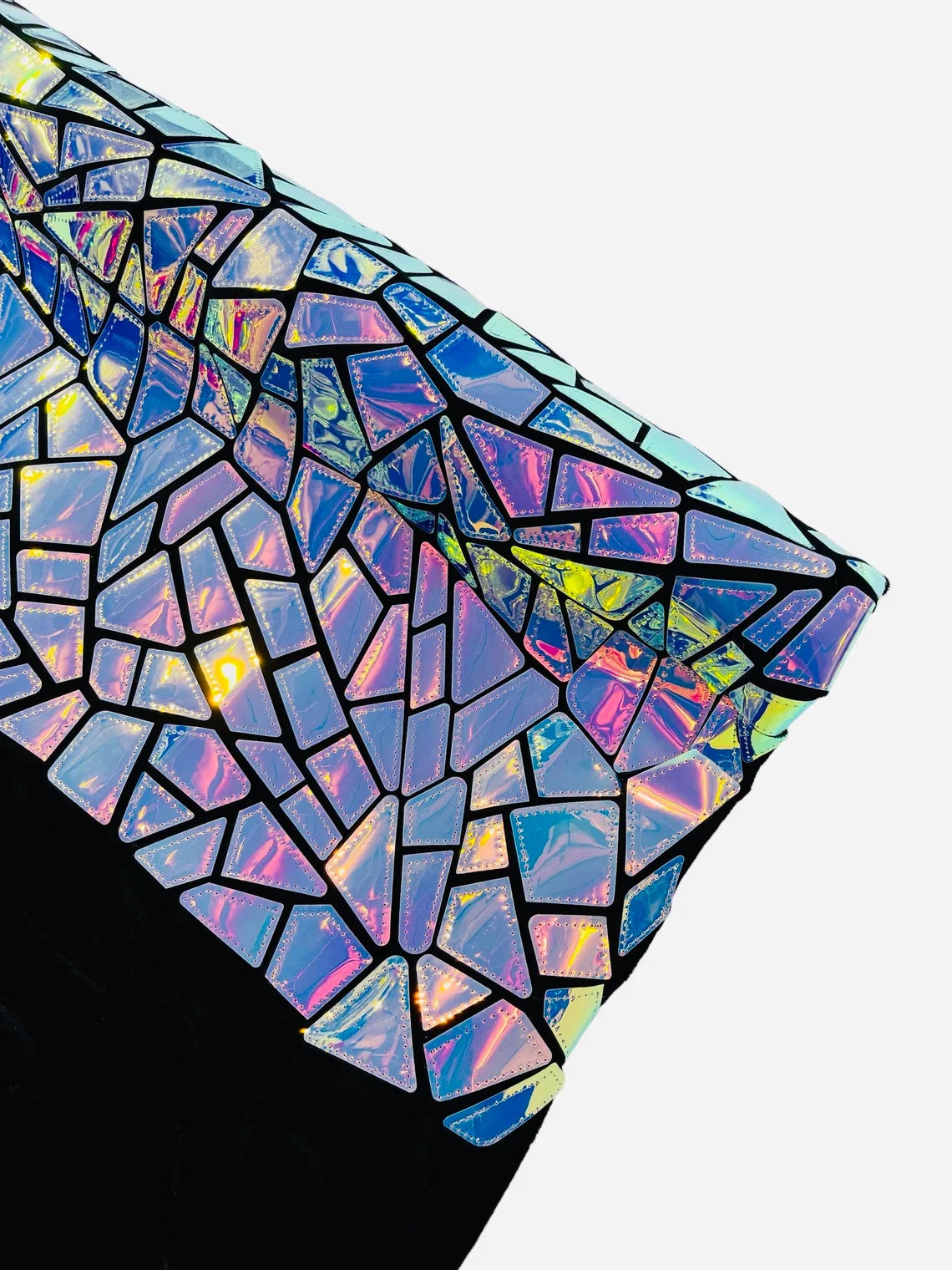 Mirror Sequins Velvet Fabric - Iridescent Aqua Blue - Large Shiny Mirror Cut Sequins By Yard