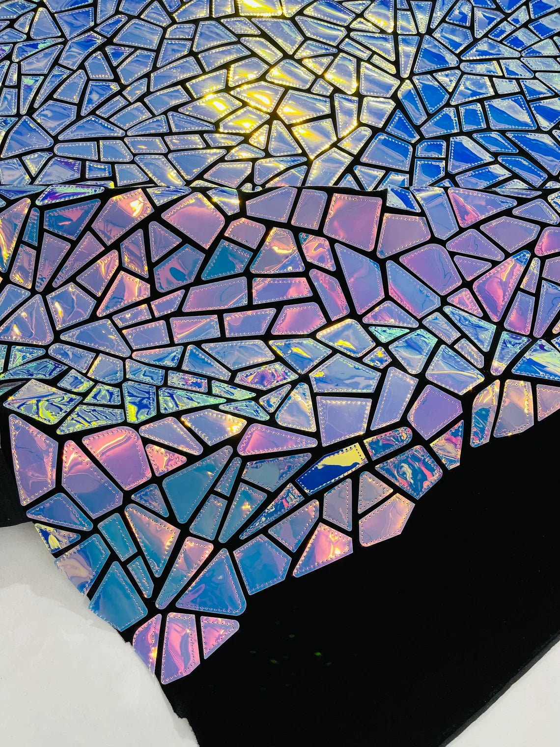 Mirror Sequins Velvet Fabric - Iridescent Aqua Blue - Large Shiny Mirror Cut Sequins By Yard