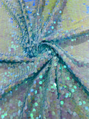 Round Large Sequins - Aqua Blue Iridescent - Paillette Large Round Sequins Design Fabric By Yard