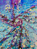 Jumbo Oval Sequins - Aqua Blue on Black - Paillette Big Oval Sequins Design Fabric By Yard