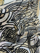 Long Wavy Pattern Sequins - Iridescent Aqua / Black - 4 Way Stretch Sequins Fabric Design By Yard