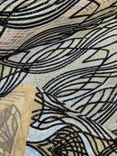 Long Wavy Pattern Sequins - Iridescent Aqua / Black - 4 Way Stretch Sequins Fabric Design By Yard