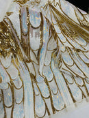 Multi-Color Sequins Design - Aqua Iridescent / Gold - 4 Way Stretch Sequins Fabric By The Yard