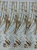 Multi-Color Sequins Design - Aqua Iridescent / Gold - 4 Way Stretch Sequins Fabric By The Yard