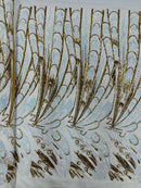 Multi-Color Sequins Design - Aqua Iridescent / Gold - 4 Way Stretch Sequins Fabric By The Yard