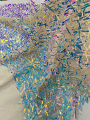 Sword Large Shiny Sequins - Aqua Iridescent - Hanging Iridescent Sequins On Lace Fabric By Yard