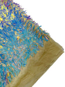 Sword Large Shiny Sequins - Aqua Iridescent - Hanging Iridescent Sequins On Lace Fabric By Yard