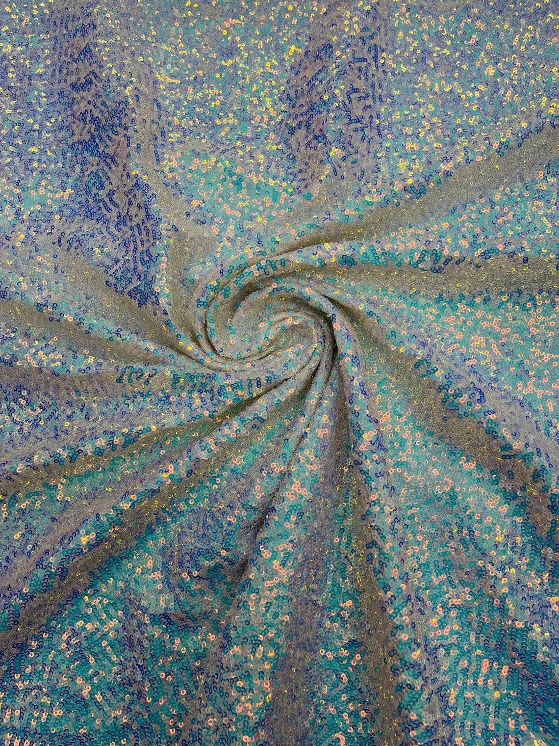 Mini Glitz Sequins Milliskin - Aqua Iridescent - 4 Way Stretch Milliskin Nylon Spandex Fabric Sold By Yard