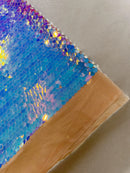 Round Large Sequins - Aqua Iridescent on Nude - Paillette Large Round Sequins Design Fabric By Yard