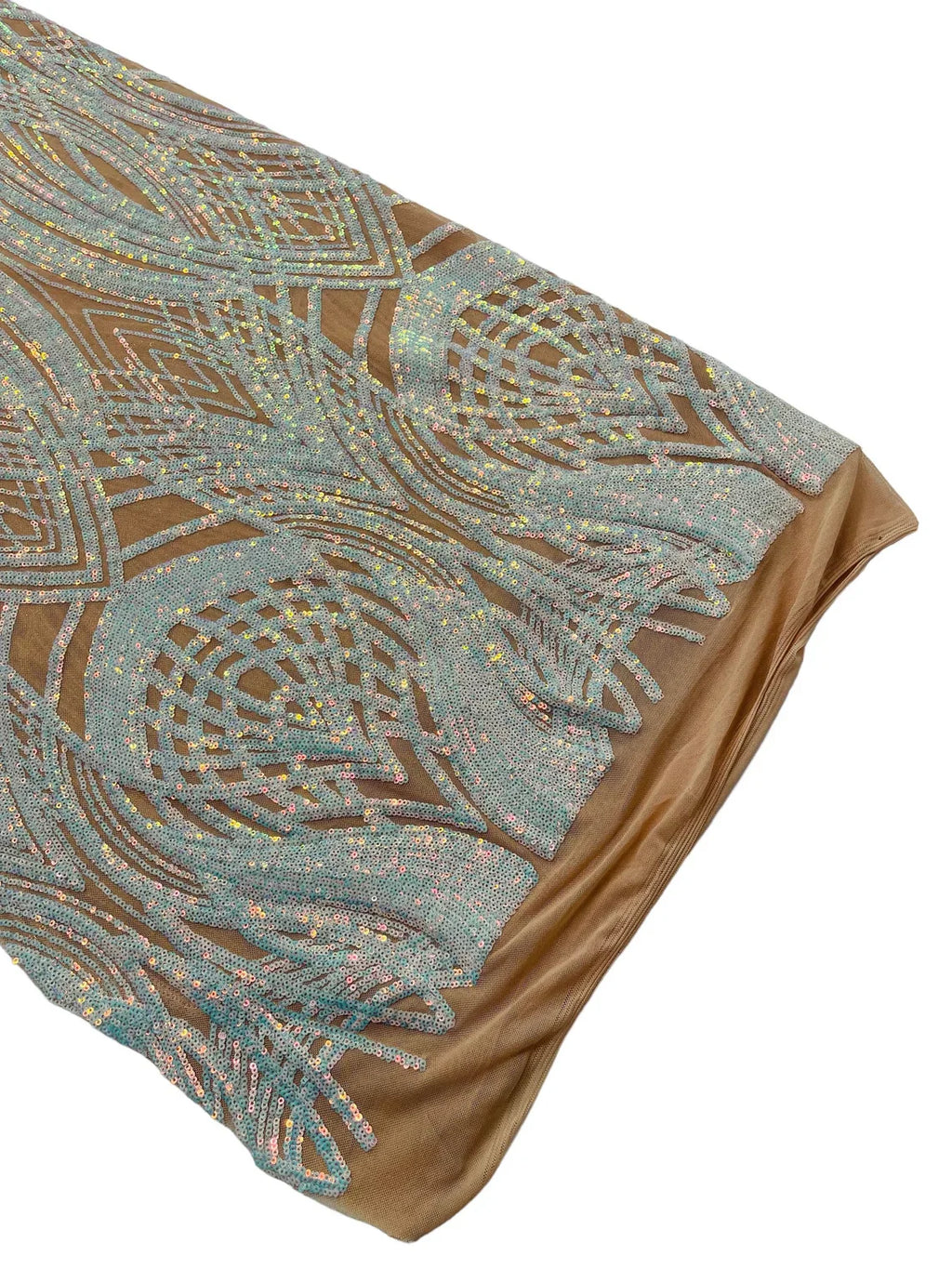 Long Wavy Pattern Sequins - Aqua Iridescent - 4 Way Stretch Sequins Fabric Line Design By Yard