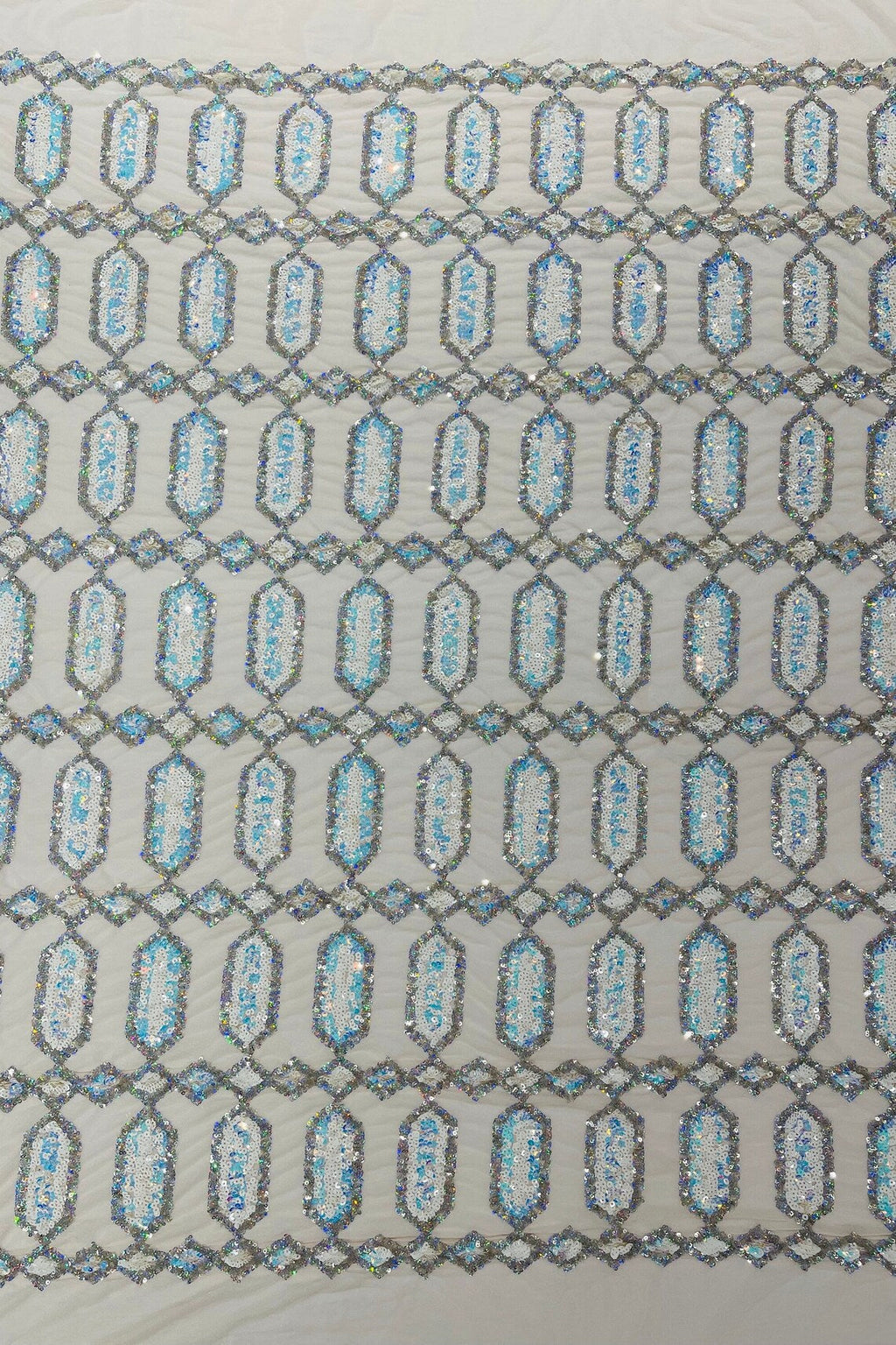 Geometric Stretch Sequin - Fancy Gem Jewel Design on Mesh Pick Color - 25 Yard Roll