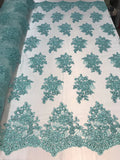 Flower Lace Fabric - Floral Clusters Embroidered Lace Mesh Fabric - 25 Yard Roll