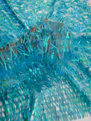 Sword Large Shiny Sequins - Aqua Mint - Hanging Iridescent Sequins On Lace Fabric By Yard