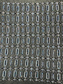 Fancy Gem Jewel Fabric - Aqua on Black - Geometric Stretch Sequins Design on Mesh By Yard
