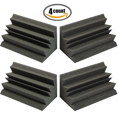 4 Pack Acoustic Foam Bass Trap Recording Studios Corner Wall 12" X 12" X 24"Bass Trap Kit Charcoal