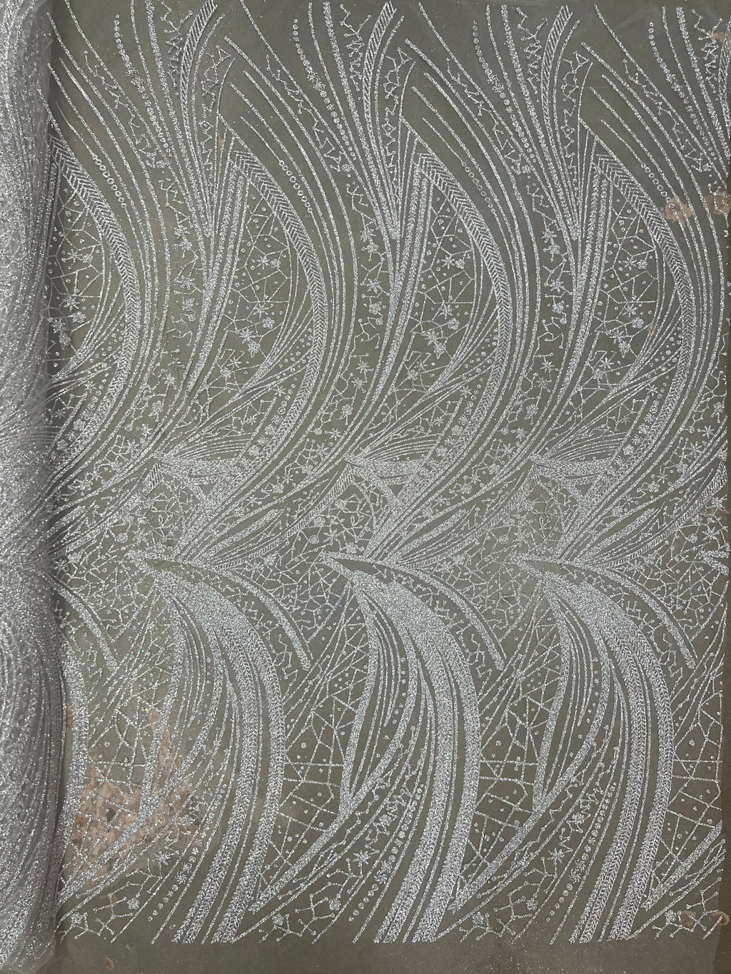 Silver Rhinestones Fabric Embroidered Lace Design Fabrics By The Yard