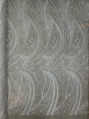 Silver Rhinestones Fabric Embroidered Lace Design Fabrics By The Yard