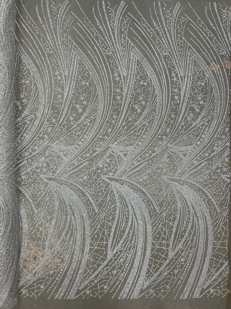Silver Rhinestones Fabric Embroidered Lace Design Fabrics By The Yard