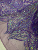 Lilac Iridescent Sequin - 4 Way Stretch Embroidered Royalty Sequins Fancy Design Fabric By Yard