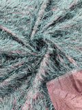 Metallic Eyelash Fabric - Baby Blue / Black - Feather/Eyelash/Fringe Design on Mesh By Yard