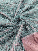 Metallic Eyelash Fabric - Baby Blue / Black - Feather/Eyelash/Fringe Design on Mesh By Yard