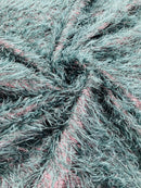 Metallic Eyelash Fabric - Baby Blue / Black - Feather/Eyelash/Fringe Design on Mesh By Yard