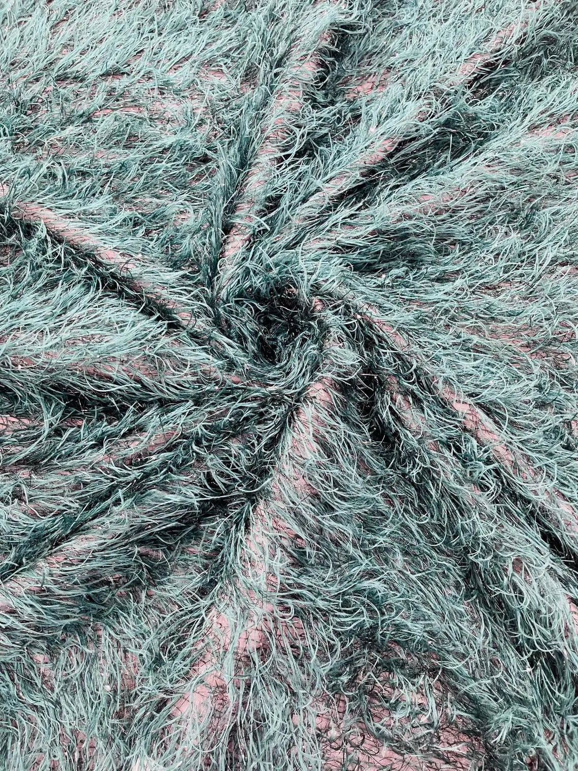Metallic Eyelash Fabric - Baby Blue / Black - Feather/Eyelash/Fringe Design on Mesh By Yard