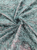 Metallic Eyelash Fabric - Baby Blue / Black - Feather/Eyelash/Fringe Design on Mesh By Yard